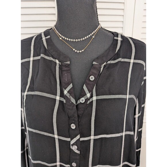 Talbots Blouse Top Shirt Women's L Black White Squares Pullover Plaid Normcorp - Picture 2 of 12